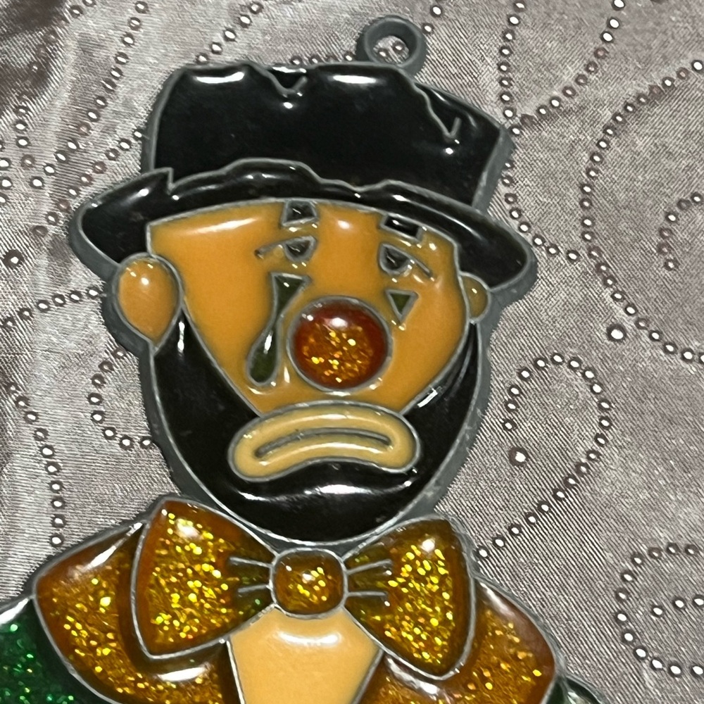 Glass Clown Suncatcher Glitter Accent Panel Black Gold Green Beige Metal Glossy